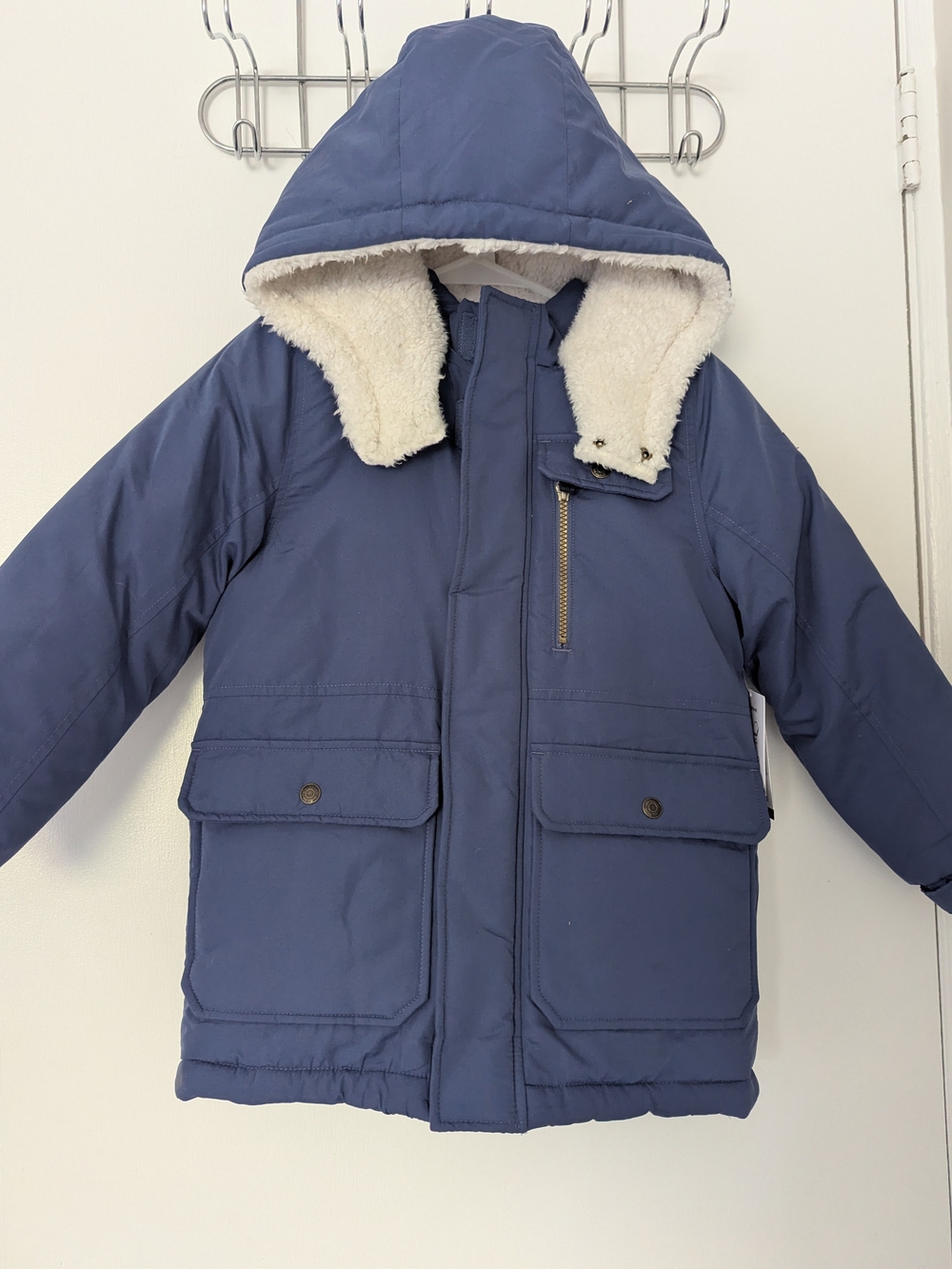 NWT OshKosh B'gosh Boys Size 7 Navy Blue Sherpa Lined Hooded Winter Parka Coat